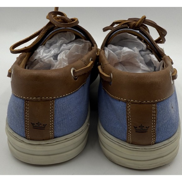 Peter Millar Seaside Washed Blue Canvas & Brown Leather Boat Shoes Mens SZ 10.5M - Picture 3 of 11